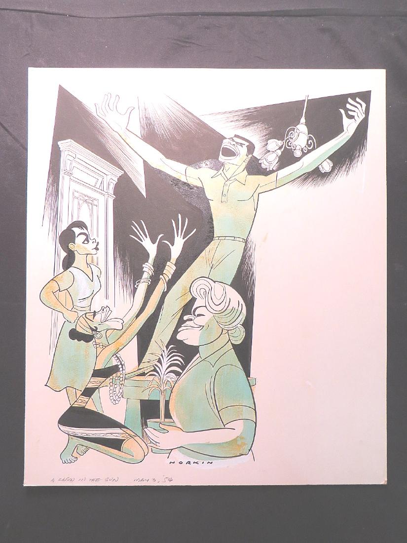 Portier; McNeil. Raisin in the Sun. NY. 1959: Original pen and ink drawing by Sam Norkin. Signed Norkin and dated May 3, 1959. 21" x 15"