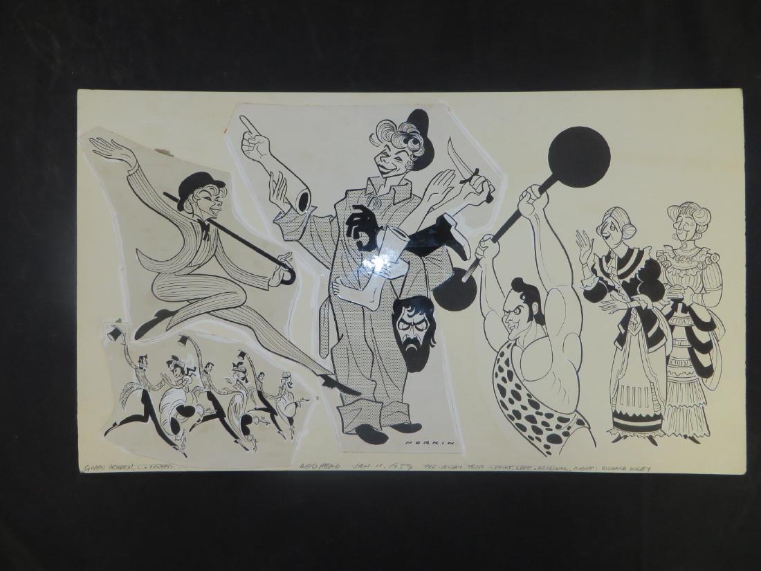Verdon, Gwen. Redhead. 1959: Original pen and ink drawing by Sam Norkin. Signed Norkin and dated 01/11/59. 14" x 24"