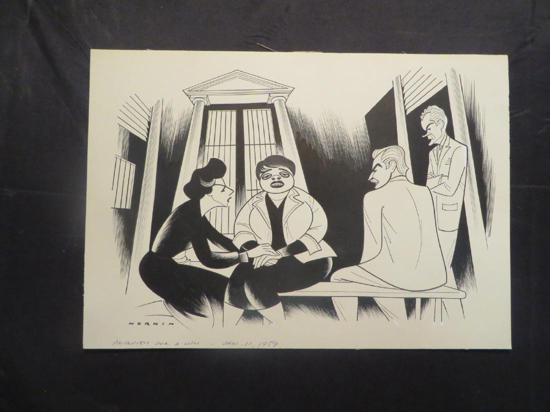 Ford, Ruth. Requiem for a Nun. 1959: Original pen and ink drawing by Sam Norkin. Signed Norkin and dated Jan 11, 1959. 13" x 18"