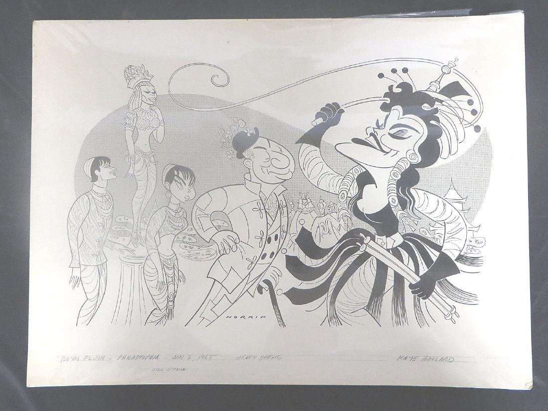 Ballard, Kaye. Royal Flush. Philadelphia. 1965: Original pen and ink drawing by Sam Norkin. Signed Norkin and dated. 19" x 23"