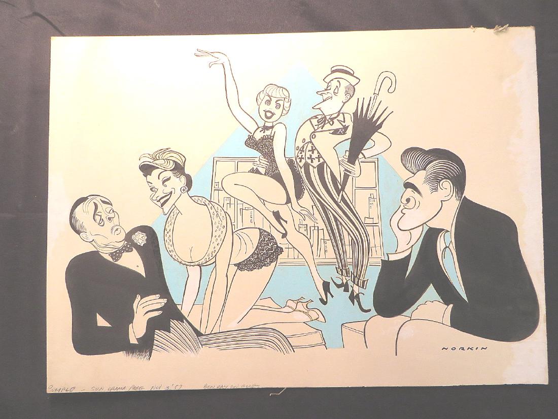 Foy, Eddie. Rumple. 1957: Original pen and ink drawing by Sam Norkin. Signed Norkin and dated 11/03/57. 16-1/2" x 22"