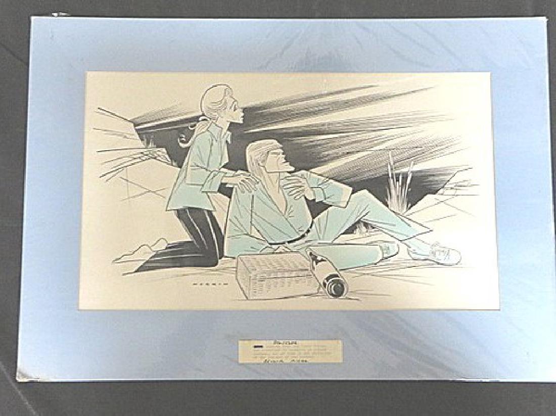 Kerr, Deborah; Nelson, Barry. Seascape. 1975: Original pen and ink drawing by Sam Norkin. Signed Norkin and dated. 18" x 26"