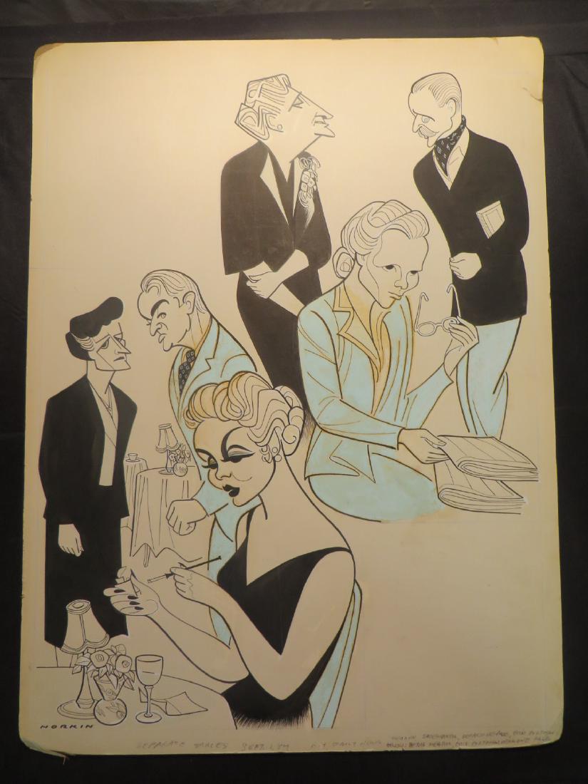 Page, Geraldine. Separate Tables. 1957: Original pen and ink drawing by Sam Norkin. Signed Norkin and dated. 26" x 20"