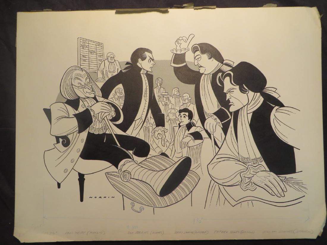 Tripp, Paul. Seventeen Seventy-six. Tour. 1970: Don Perkins. 1776. Original pen and ink drawing by Sam Norkin. Signed Norkin.
