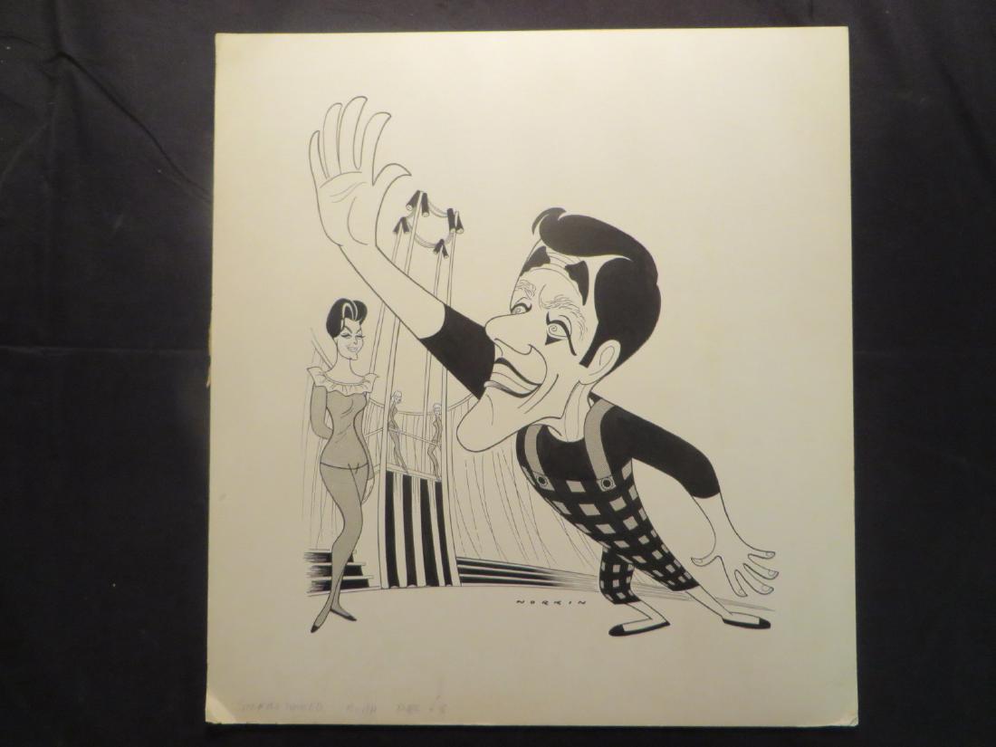 Newley, Anthony. Stop the World, I Want to Get Off.: Road tour. Original pen and ink drawing by Sam Norkin. Signed Norkin and dated Dec. '63. 20"x 20"
