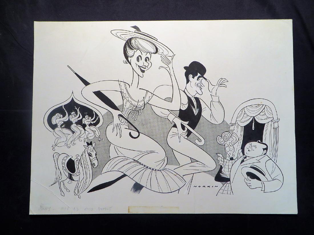 Martin, Mary. Jenny. Tour. 1963: Original pen and ink drawing by Sam Norkin. Signed Norkin 11/01/63 16" x 21 1/2"