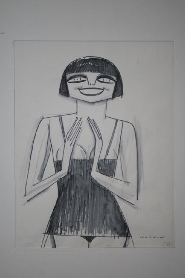 Sam Norkin Pen and Ink Chanteuse. Signed: France. Chanteuse in Zizi Je T'Aime. Revue. Paris. 1974