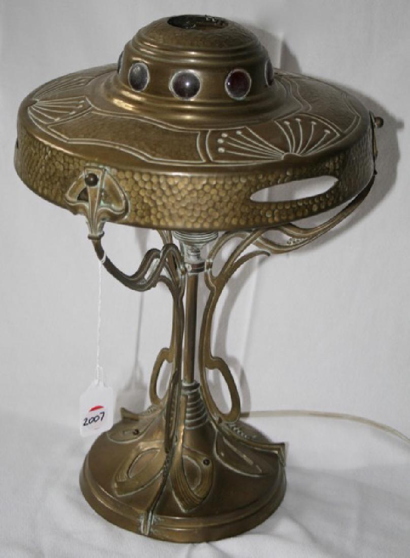 Art Nouveau Jeweled Brass Table Lamp (1 of 7)
