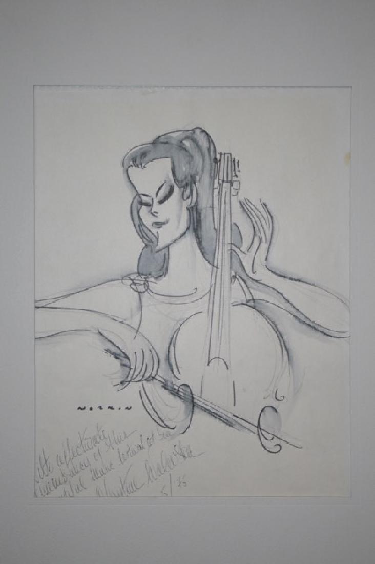 Sam Norkin Pen and Ink. Signed.: Autographed "With affectionate remembrances of this beautiful music festival at sea." Christine Walevska. May 1975. 13" H. x 10" W.