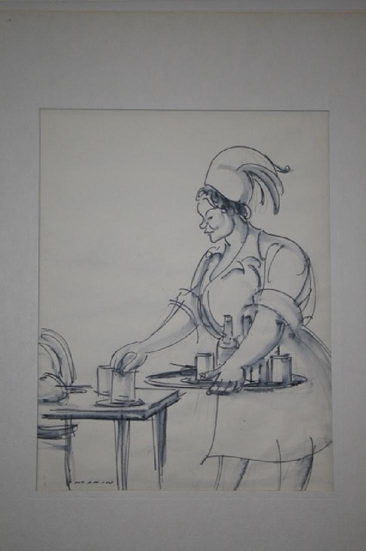 Sam Norkin. Watercolor. Moscow. Waitress. Sgd.: Signed Norkin. Matted. 14" x 11'