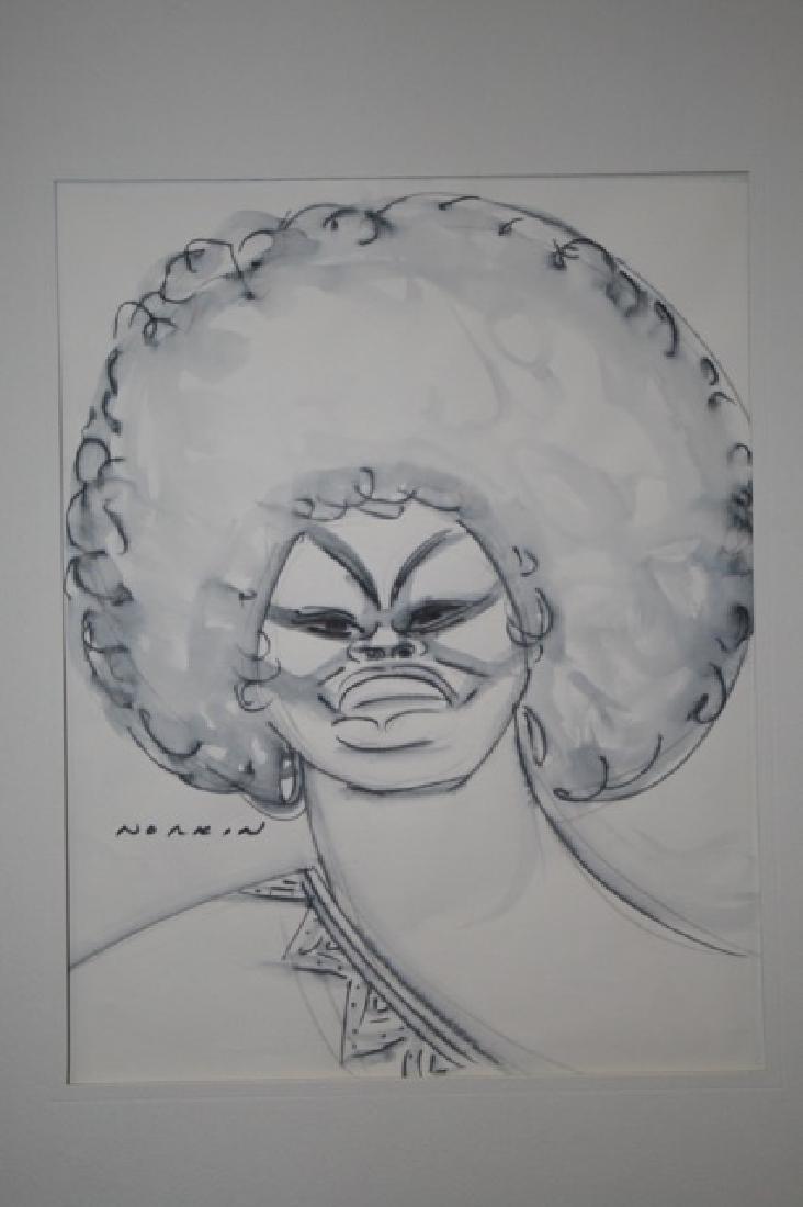 Sam Norkin. Watercolor. Sarah Vaughn. Signed: Done on the S. S. Rotterdam. Signed Norkin. 14" x 11"