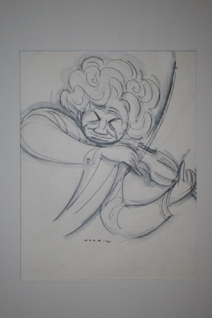 Sam Norkin. Watercolor. Henri Temianka. Signed: Signed Norkin. Matted. 14" x 11"