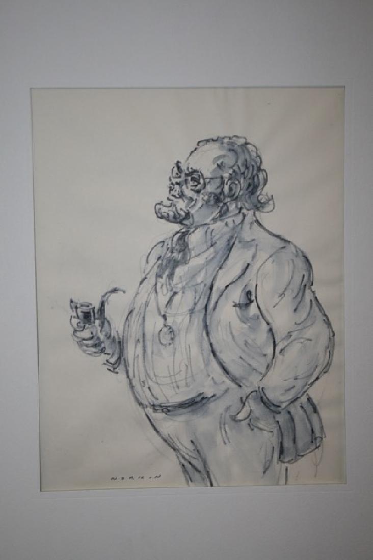 Sam Norkin. Pen and Ink. Signed.: Done in Switzerland. Tourist Guide. A Retired College Professor. Signed Norkin. Matted. 14" x 11"