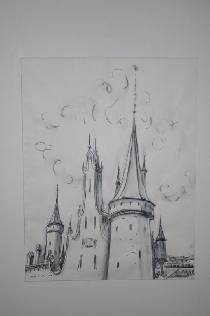 Sam Norkin. Watercolor. Azal Le Rideau Castle: France. Loire Valley.Signed. 14" x 11"
