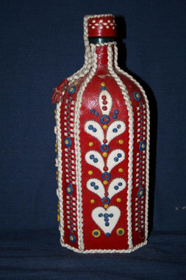 Red Leather and Beaded Vintage Bottle (1 of 3)