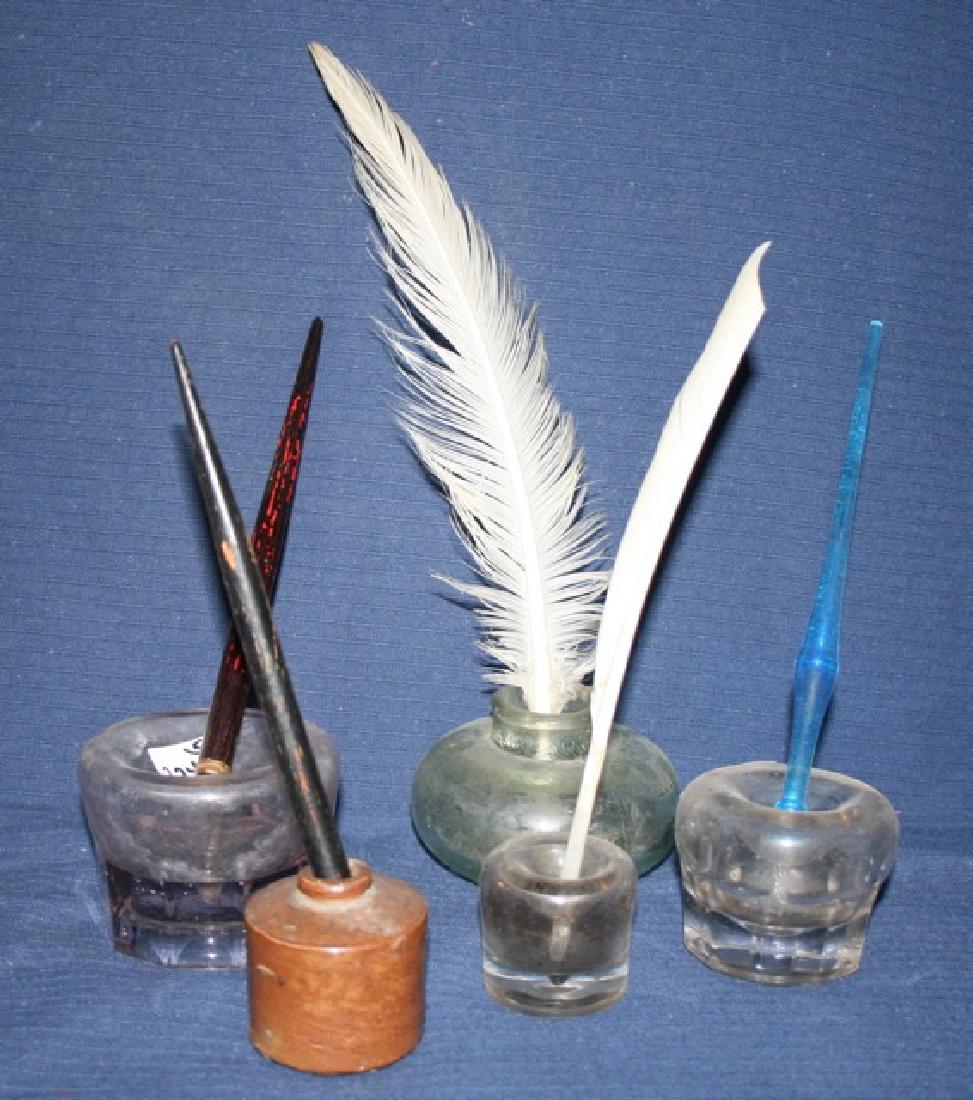 Lot of 5 Ink Wells and Pens (1 of 1)
