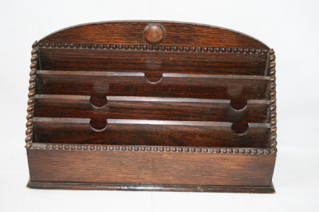 Victorian Oak Pipe/Letter Four Tier Holder/Rack: 9"H. x 14"W
