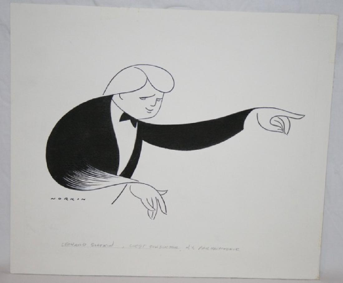Sam Norkin Pen and Ink Illustration Sgd: Signed Norkin. Leonard Slatkin, Guest Conductor. NY Philharmonic, 1995. 11" x 13"