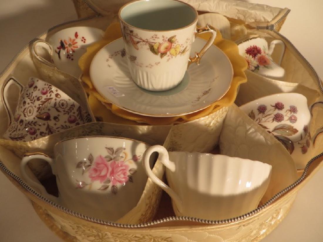 Bone China Cups and Saucers (6): Included in the lot are Rosina; Lefton; Regal; Paragon, Autumn Glory; KPM; Belleek;