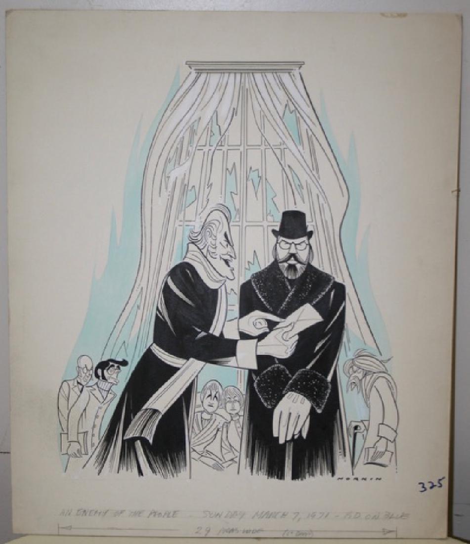 Sam Norkin. Pen and Ink Illustration: Original pen and ink illustration. An Enemy of the People. March 7, 1971. Signed Norkin. 22-3/4" high x 19-1/4" wide