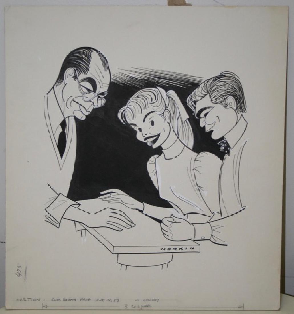 Sam Norkin. Pen and Ink Illustration: Original pen and ink illustration. Our Town. June 14, 1959.Signed Norkin. 18" high x 16-1/2" wide