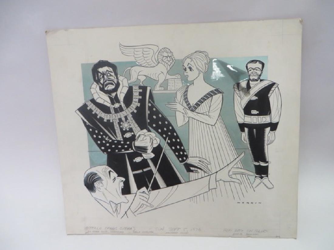 Sam Norkin. Pen and Ink Illustration: Original pen and ink illustration. Otello, Paris Opera. Sir George Sulty Conductor, Carlas Cossutta, Margaret Price. Signed Norkin. 21" H x 24" W