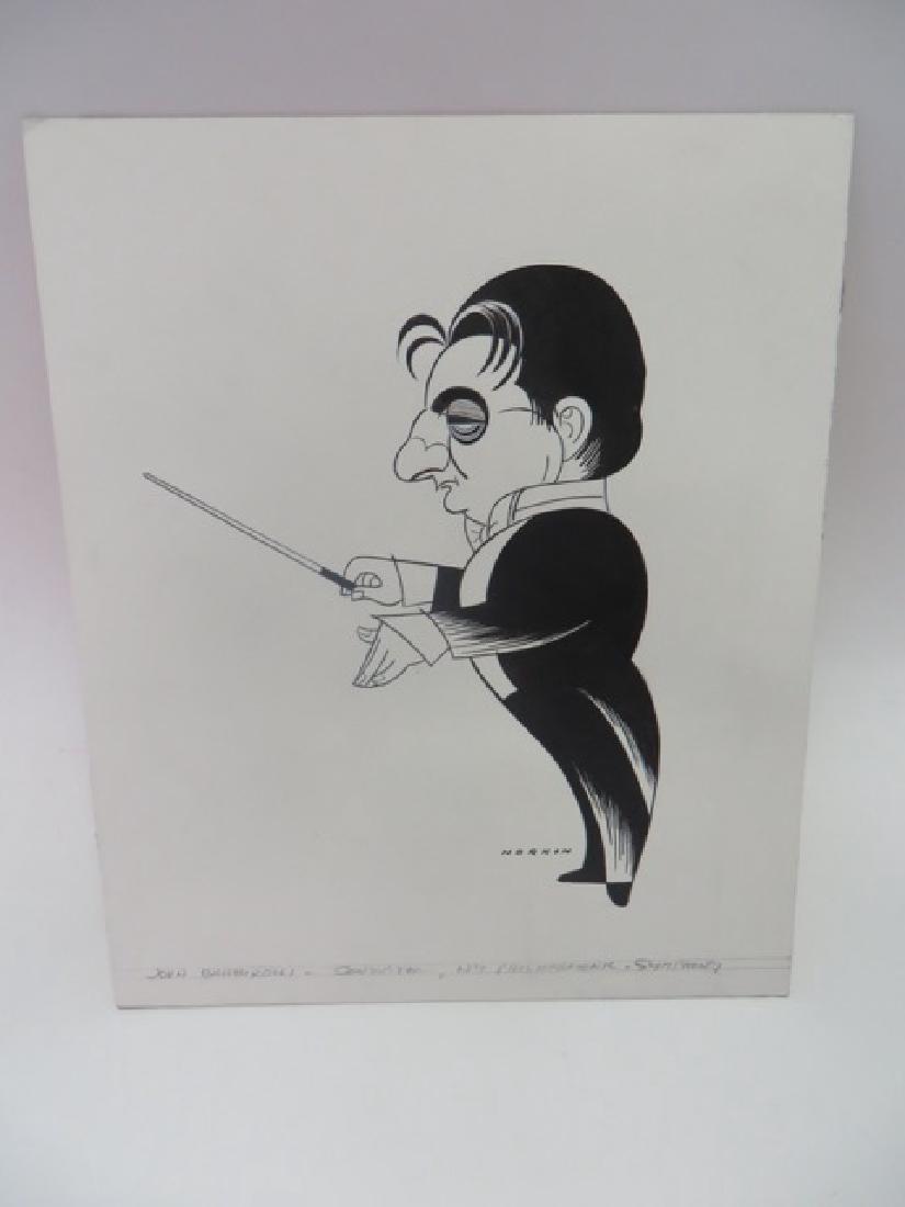 Sam Norkin. Pen and Ink Illustration: Original pen and ink illustration. NY Philharmoic Symphony, John Barbirolli. Signed Norkin. 14.5"H x 12" W