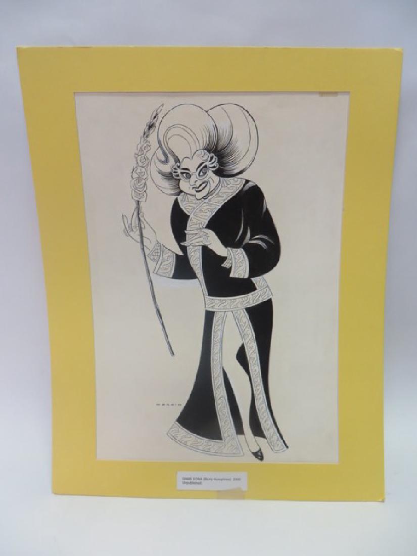 Sam Norkin. Pen and Ink Illustration: Original pen and ink illustration. Dame Edna, Barry Humphries(actress). Unpublished, 2000). 23"H x 16" W