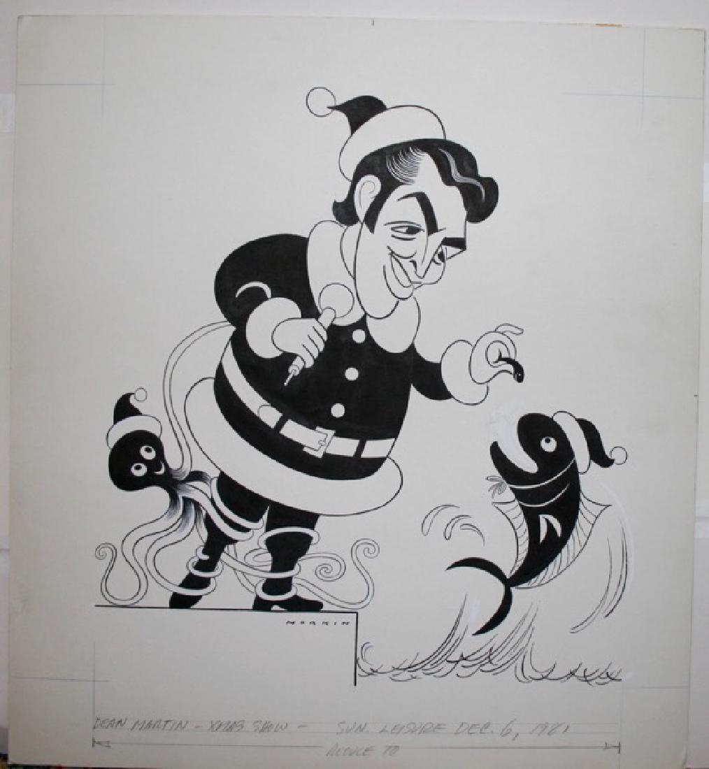Sam Norkin. Pen and Ink Illustration Sgd.: Signed Norkin. Dean Martin Christmas Show, Sun. Leisure, Dec. 6, 1981. 19" x 17"