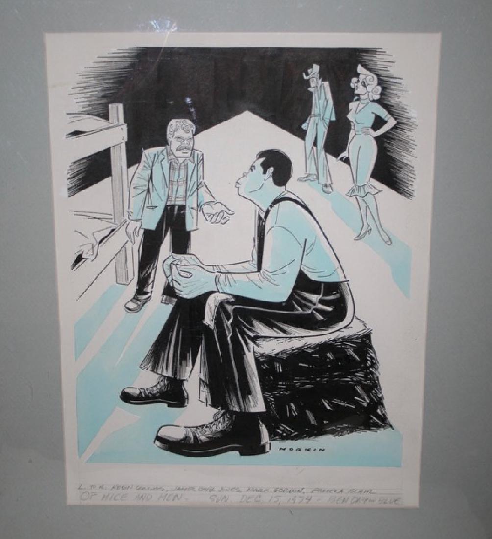 Sam Norkin. Pen and Ink Illustration Sgd.: Signed Norkin. Of Mice and Men. Sun., Dec. 15, 1974. L to R: Kevin Conway, James Earl Jones, Mark Gordon, Pamela Blair. 17" x 13"