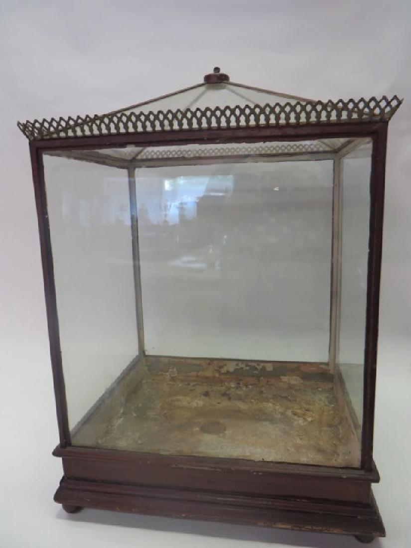 19th C. Terrarium: Two panels have cracks. Raised on ball feet. 27"H. x 15"W