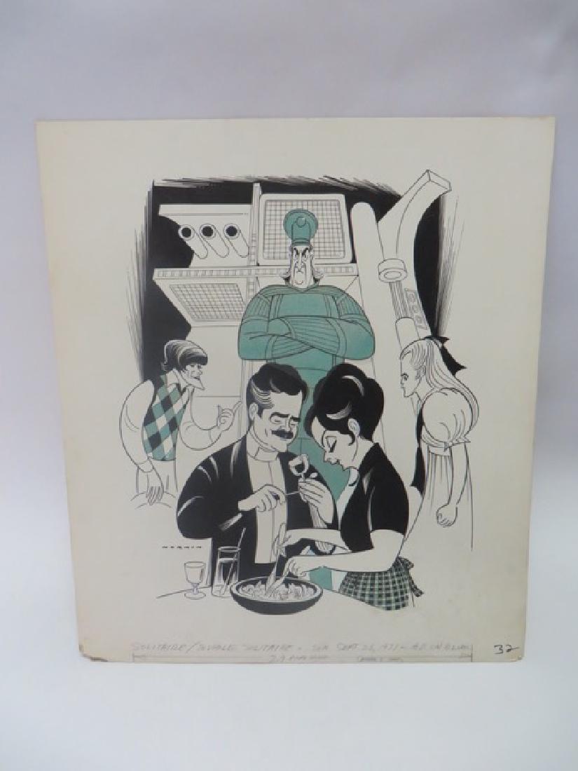 Sam Norkin. Pen and Ink Illustration: Original pen and ink illustration. Solitaire/Double Solitaire. Sunday 09/26/1971. 22.50"H x 19.75"W