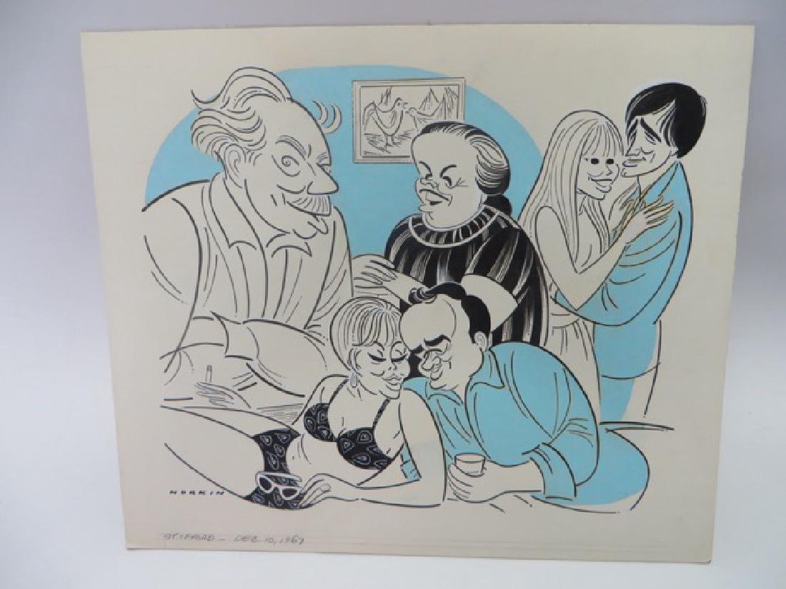 Sam Norkin. Pen and Ink Illustration: Original pen and ink illustration. Spofford 12/10/1967. 16.25"H x 19.25" W