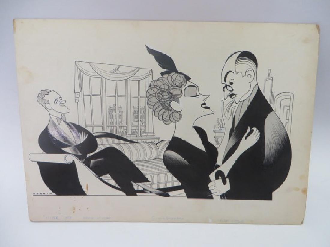 Sam Norkin. Pen and Ink Illustration: Original pen and ink illustration. Nina 1951. David Niven, Gloria Swanson. 14"H x 20"W