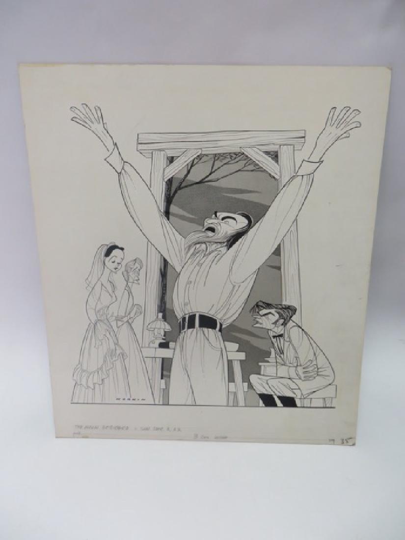 Sam Norkin. Pen and Ink Illustration: Original pen and ink illustration. The Moon Besieged. Sunday 12/2/1962. 22"H x 19"W