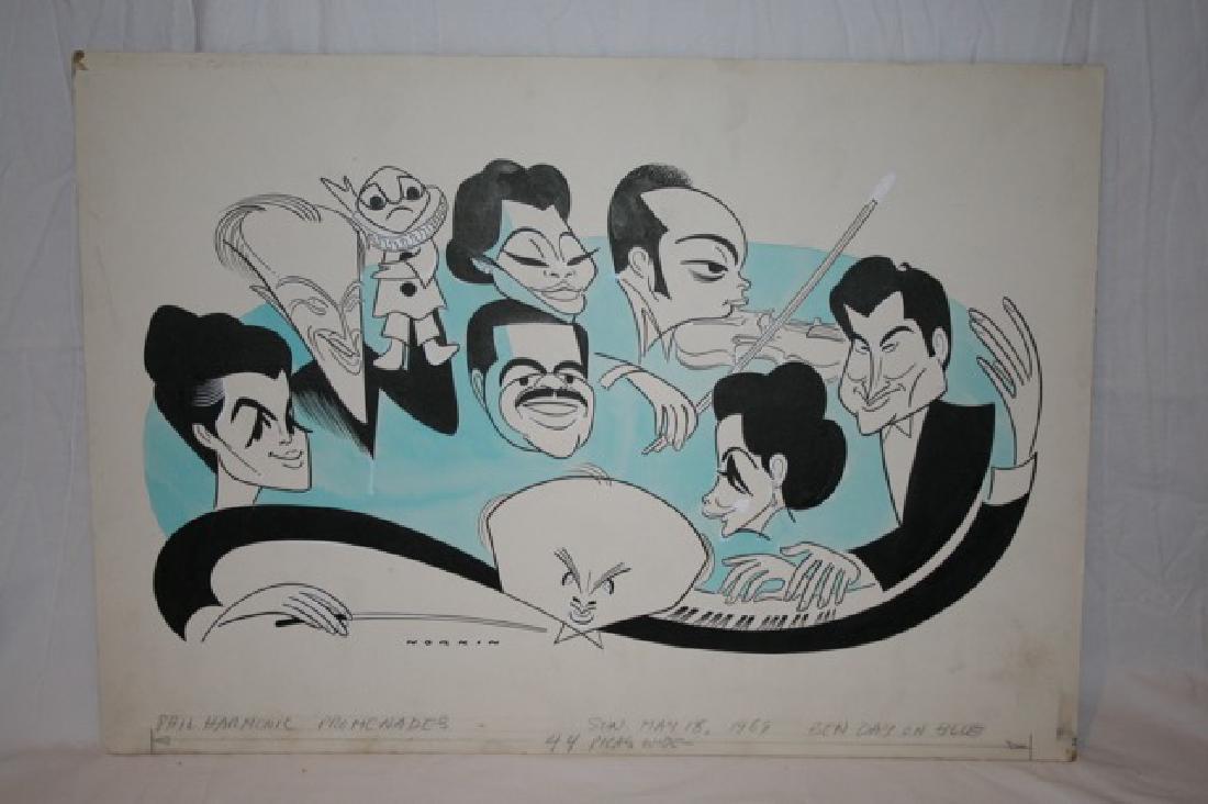 Sam Norkin. Pen and Ink Illustration Sgd: Signed Norkin. Philharmonic Promenades. Sun. May 18, 1969. 17-1/2" x 24-1/2"