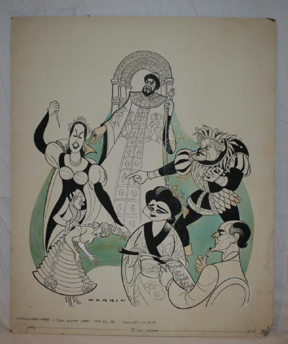Sam Norkin. Pen and Ink Illustration Sgd: Signed Norkin. Metropolitan Opera. Sun Drama Page. Oct. 26, '58. 23-1/2" x 19-1/2"