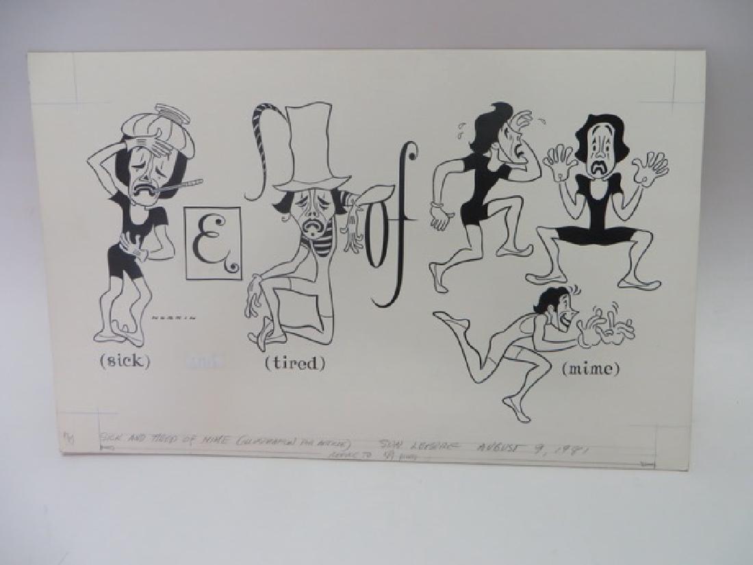 Sam Norkin Original Pen and Ink Sgd.: "Sick and Tired of Mime" , an amusing illustration for an article in The Sun Leisure, August 9, 1981.Signed. 14 x 22