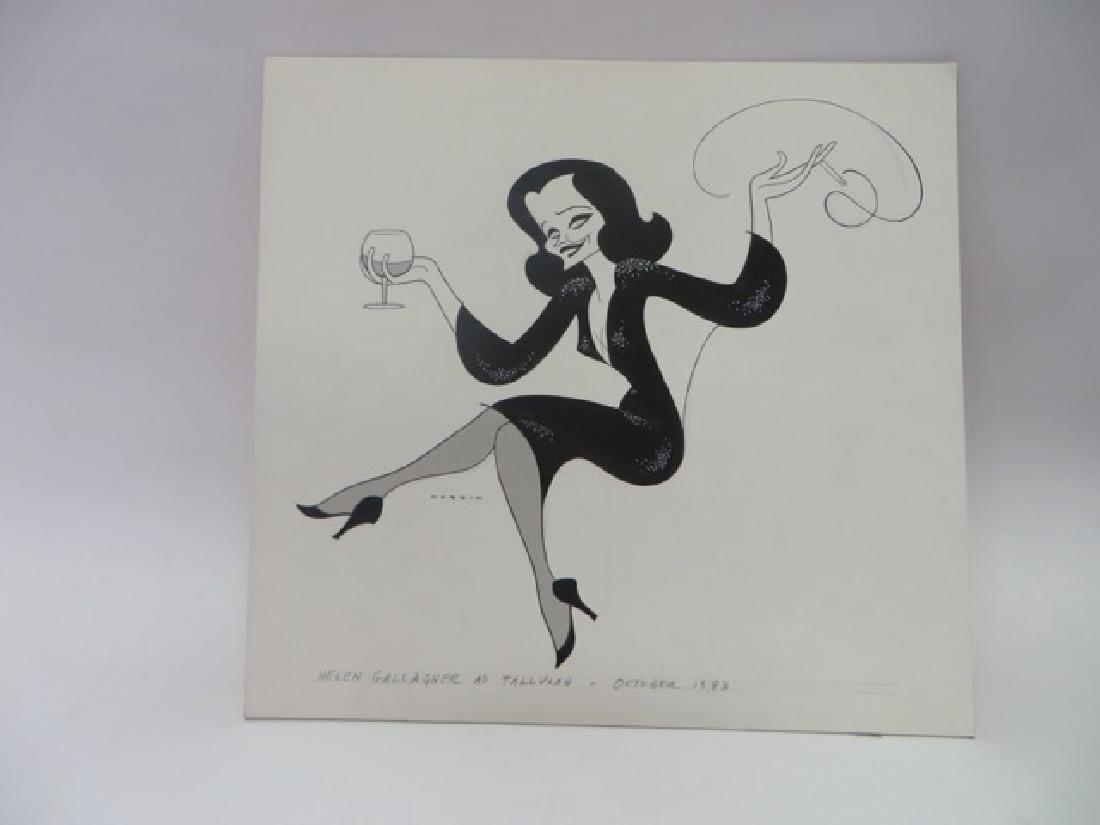 Sam Norkin Pen and Ink Illustration. Sgd.: Helen Gallagher as Tallulah. October 1983. Sgd. Norkin. 17 x 18