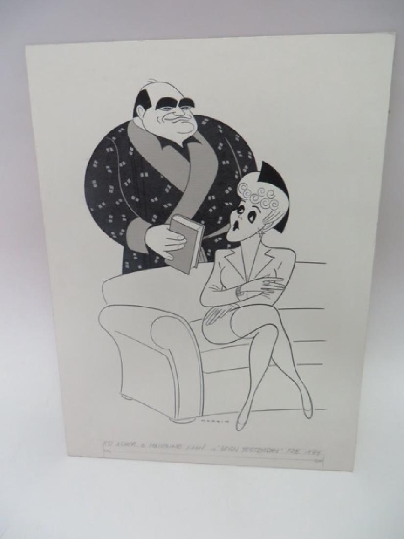 Sam Norkin. Born Yesterday. Sgd: Original pen and ink illustration. Ed Asner and Madeline Kahn in Born Yesterday, Feb. 1989. Sgd. Norkin. 19 x 14