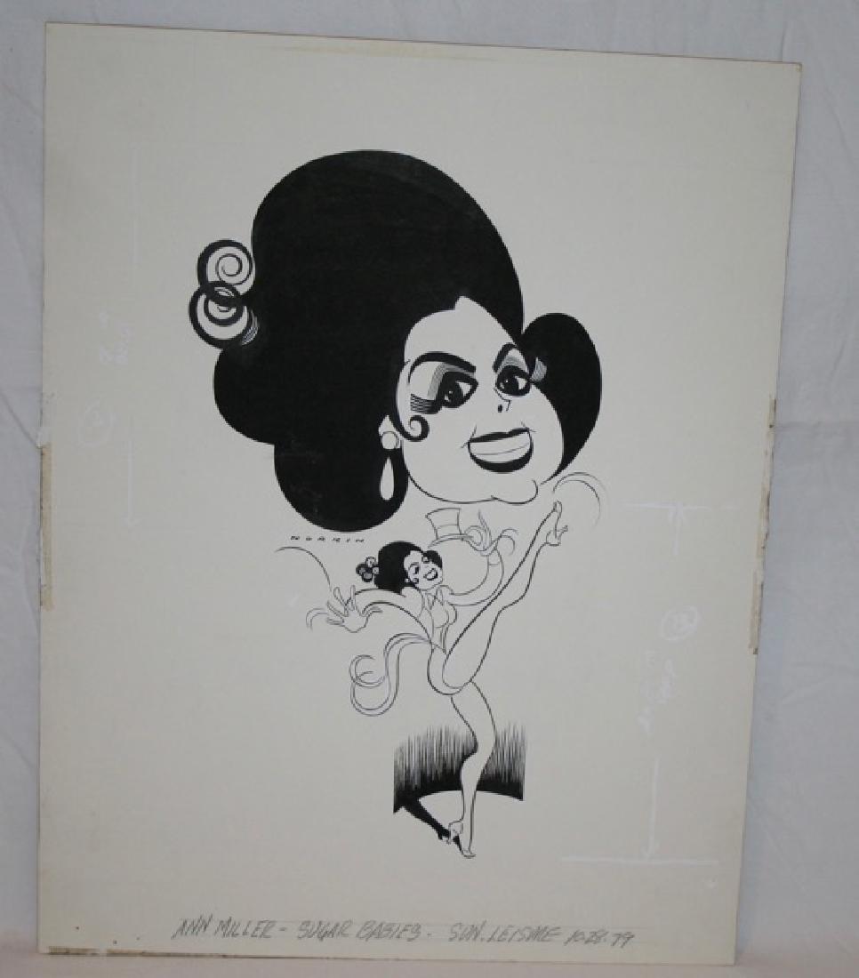 Sam Norkin Pen and Ink Illustration Sgd: Ann Miller, Sugar Babies. Sun Leisure. 10-28-79. 16-1/2" x 13"