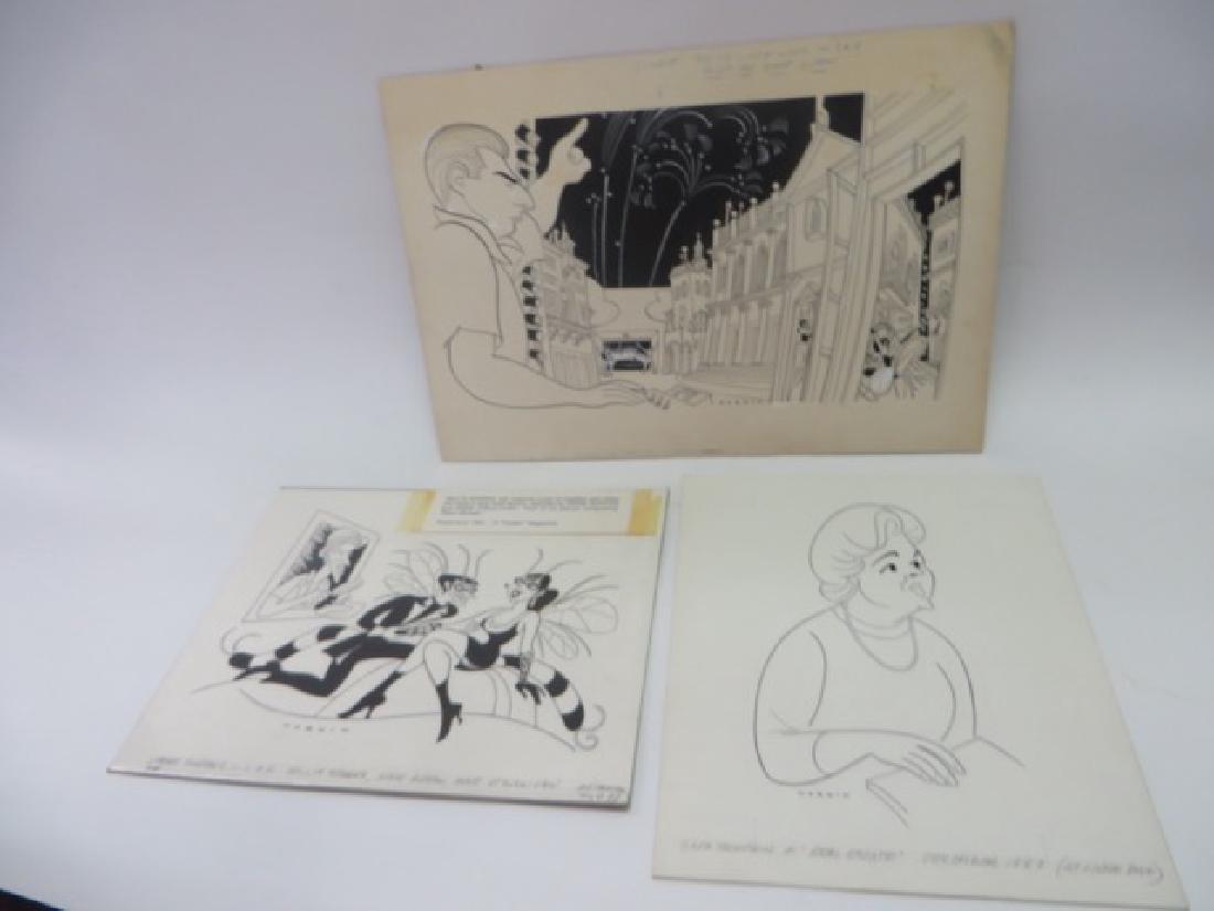 Sam Norkin Original Pen & Inks. Sgd.(3): Mere Mortals; Fireworks at Jones Beach as part of Mike Todd's A Night in Venice, drawing shows stage manager Biff Liff giving the cue att he rear of Marine Stadium who relays it to man in Zach's Bay (