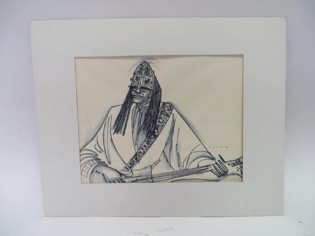 Sam Norkin Watercolor. Signed: Morocco. Berber String Player. Tangiers. Signed Norkin. In a mat. 10 x 13