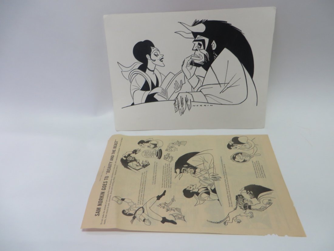 Sam Norkin Pen & Ink Beauty & Beast: Sgd. Accompanied by a newspaper article, Sam Norkin Goes to Beauty and the Beast. Comic Times. 1994 10 x 13