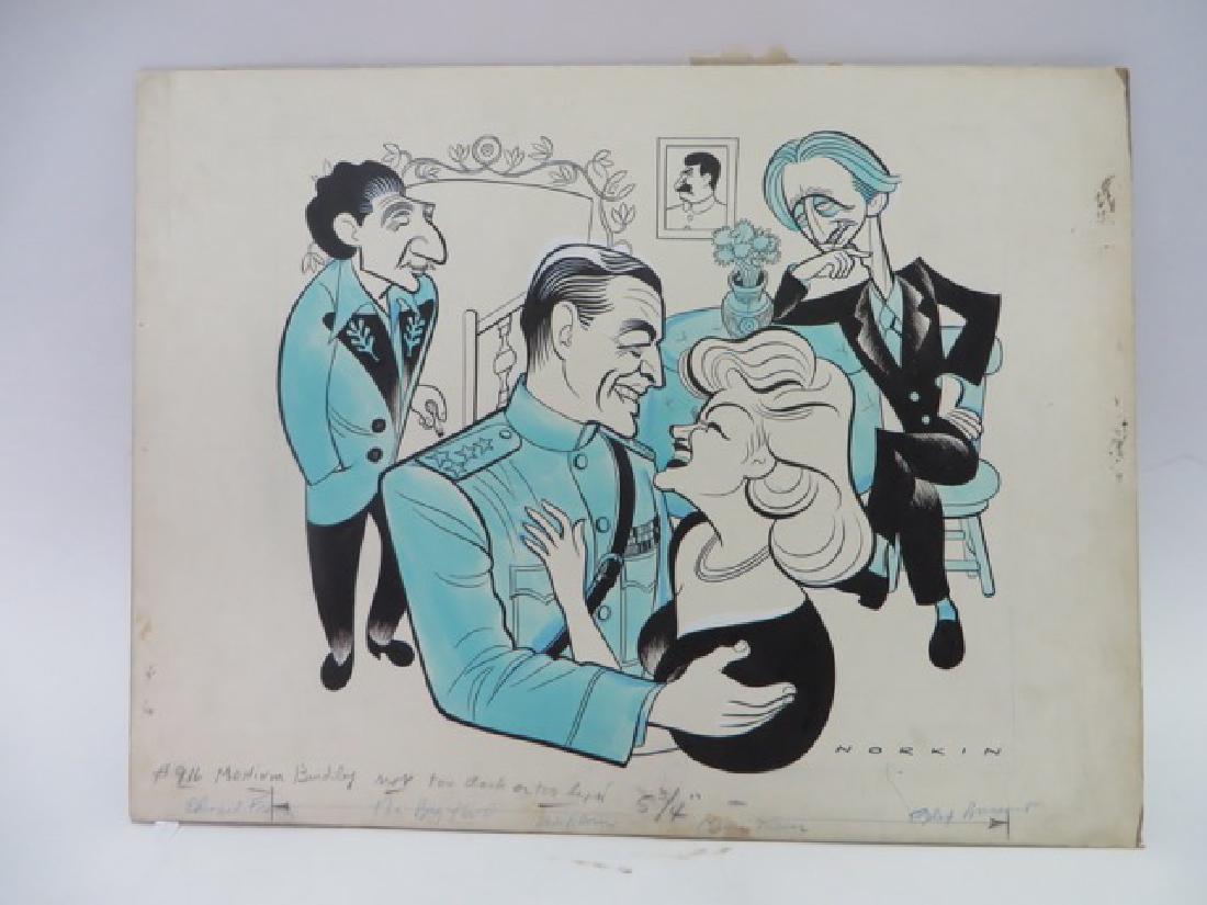 Sam Norkin Pen & Ink, Signed: The Big Two. Philip Dorn. Claire Trevor. Sgd. 15 x 20