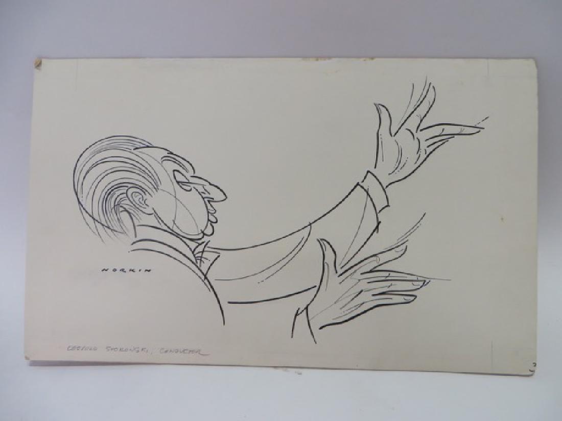 Sam Norkin. Leopold Stokowski: Pen and ink illustration, Leopold Stowkowski, sgd. Norkin 11 1/2 x 19