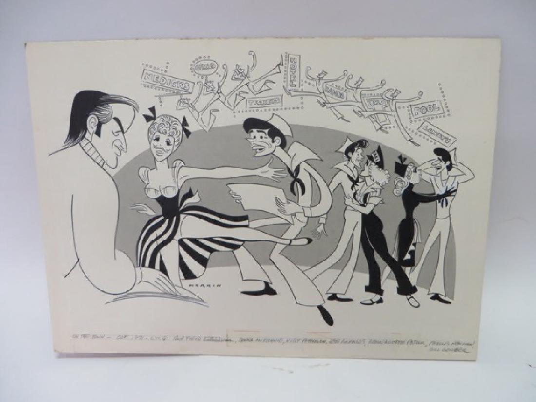 Sam Norkin. On the Town Pen & Ink: Signed. Oct. 1971. Bernadette Peters, Phyllis Newman etc. 16 x 22 1/2"