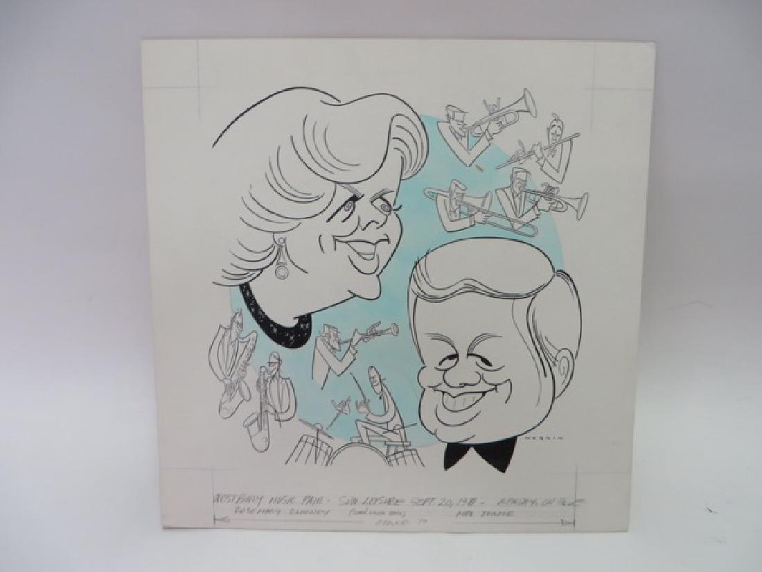 Sam Norkin. Rosemary Clooney & Torme: Westbuy Music Fair, Rosemary Clooney, (Glenn Miller Band) Mel Torme Sept. 20, 1981. For Sun Leisure. Signed Norkin 16 1/2" square