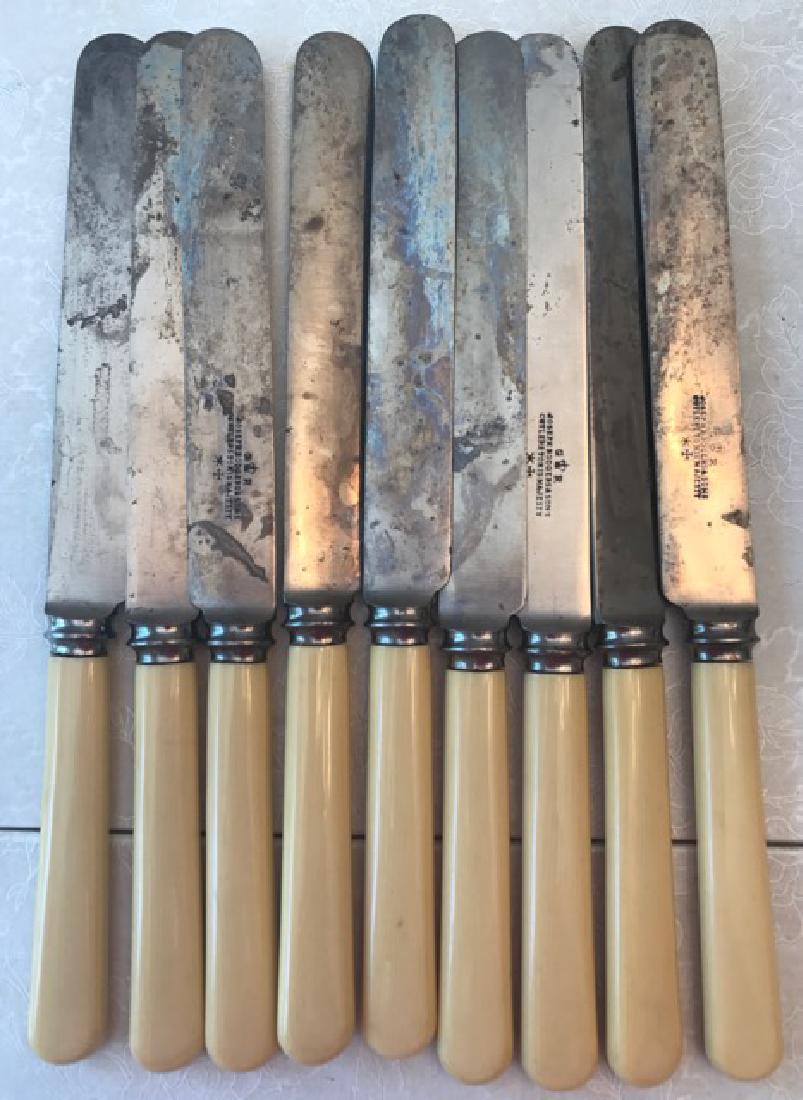 Joseph Rogers & Sons Knives (9): Set of 9 Joseph Rogers & Sons, Cutler to his Majesty bone handled knives. 10-3/8" long