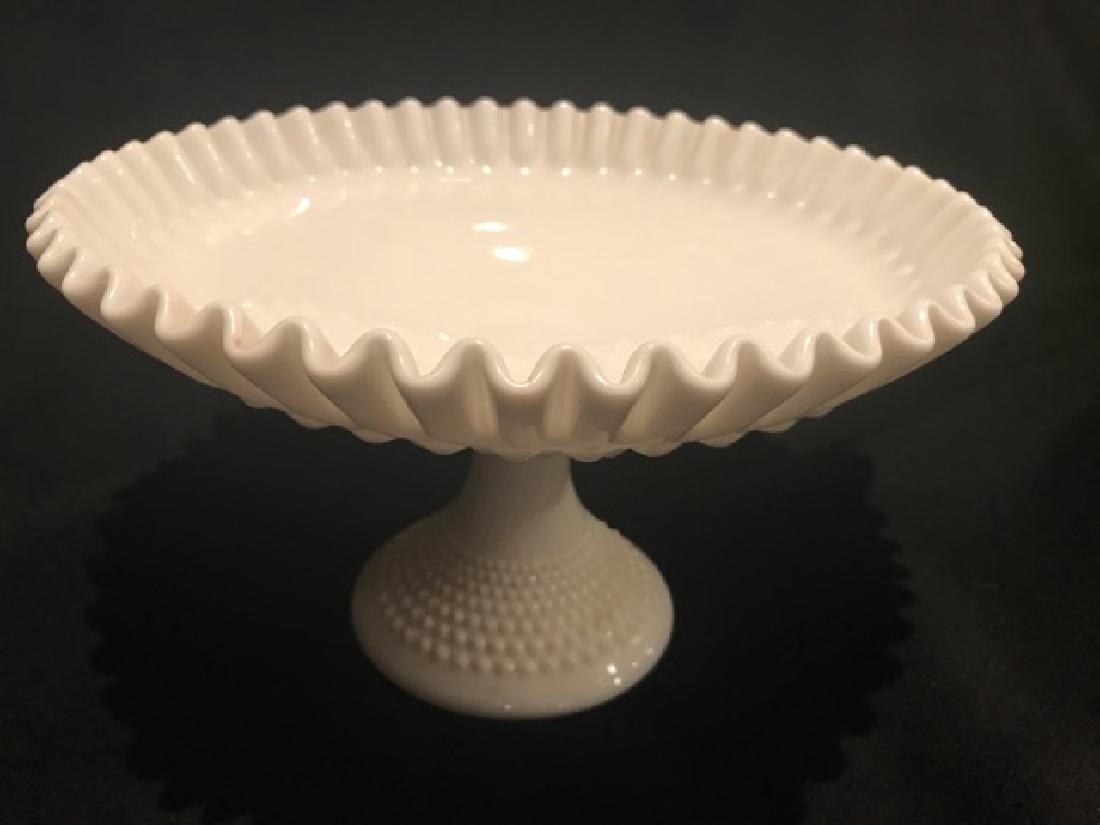 Vintage Fenton Hobnail Milk Glass Pedestal Server: Vintage Fenton Hobnail Milk Glass Pedestal Server. 7" high x 11" diameter